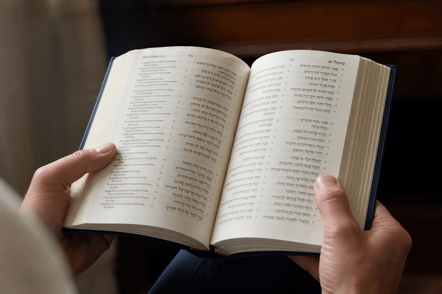 Hands holding open Scripture