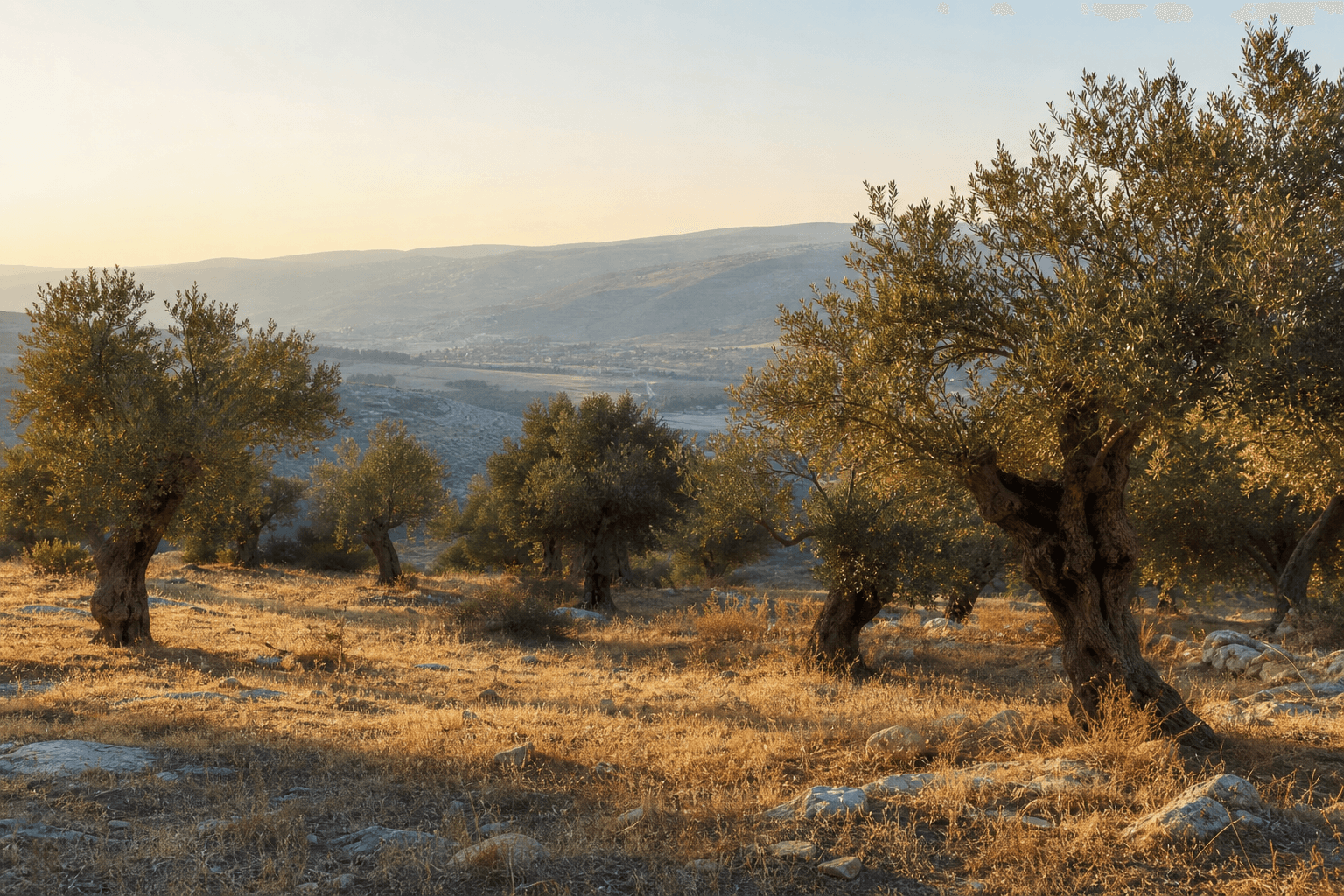 Israeli hillside landscape with olive trees